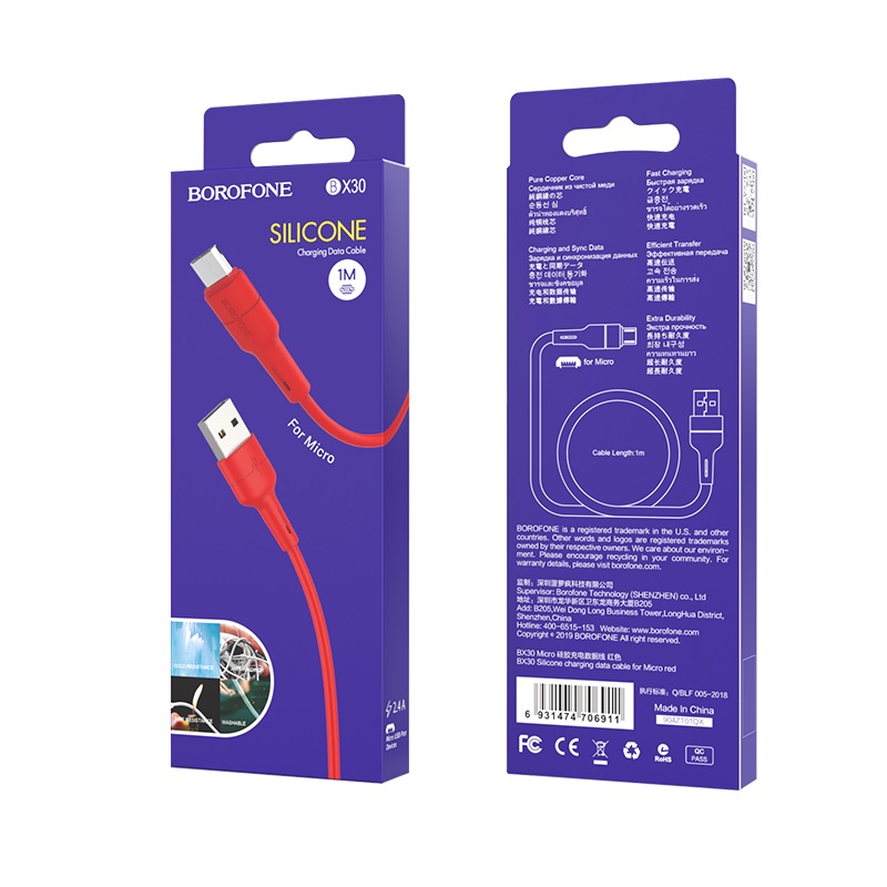 Borofone Kabel BX30 Silicone micro czerwony 2,4A 1m / 4