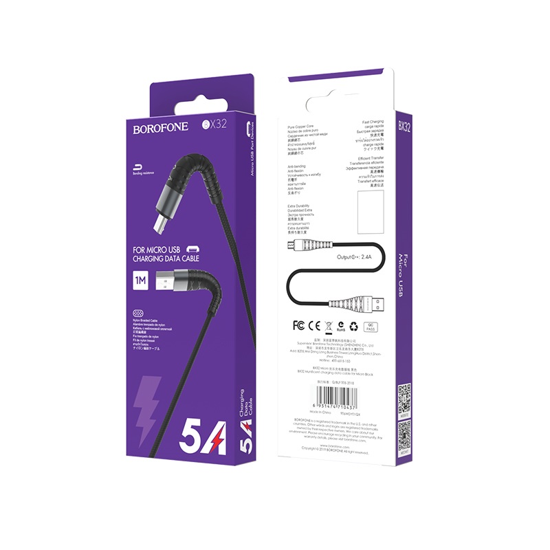 Borofone Kabel BX32 Munificent micro czarny 2,4A 1m / 5