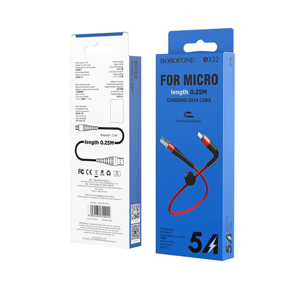Borofone Kabel BX32 Munificent micro czerwony 2,4A 0,25m / 5