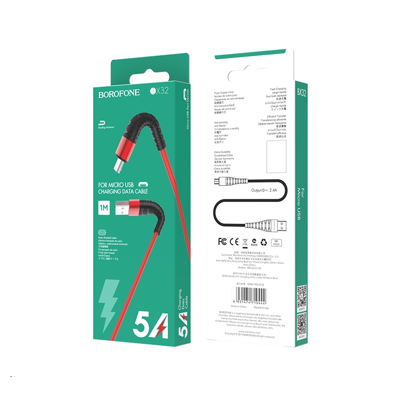 Borofone Kabel BX32 Munificent micro czerwony 2,4A 1m / 5