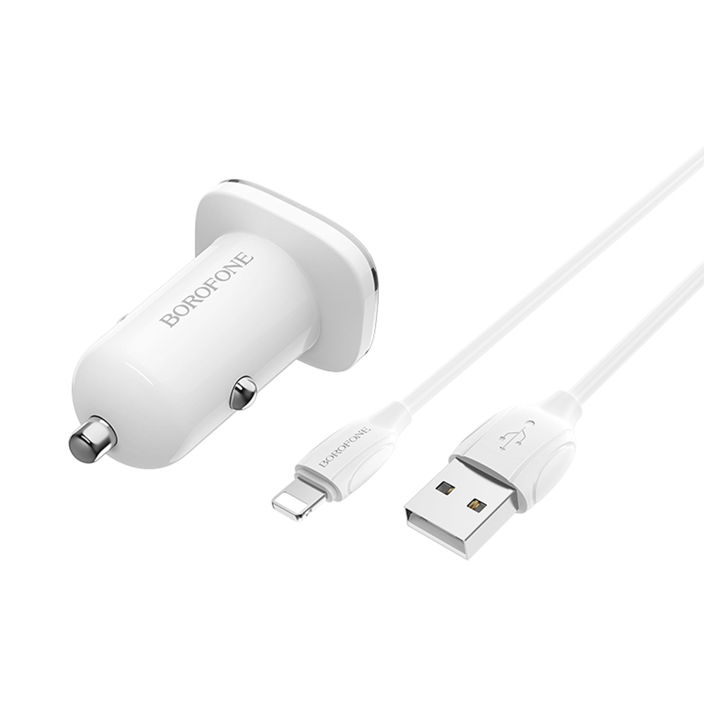 Borofone �adowarka samochodowa BZ12 Lasting 2USB 2,4A z kablem 8-pin bia�a / 3