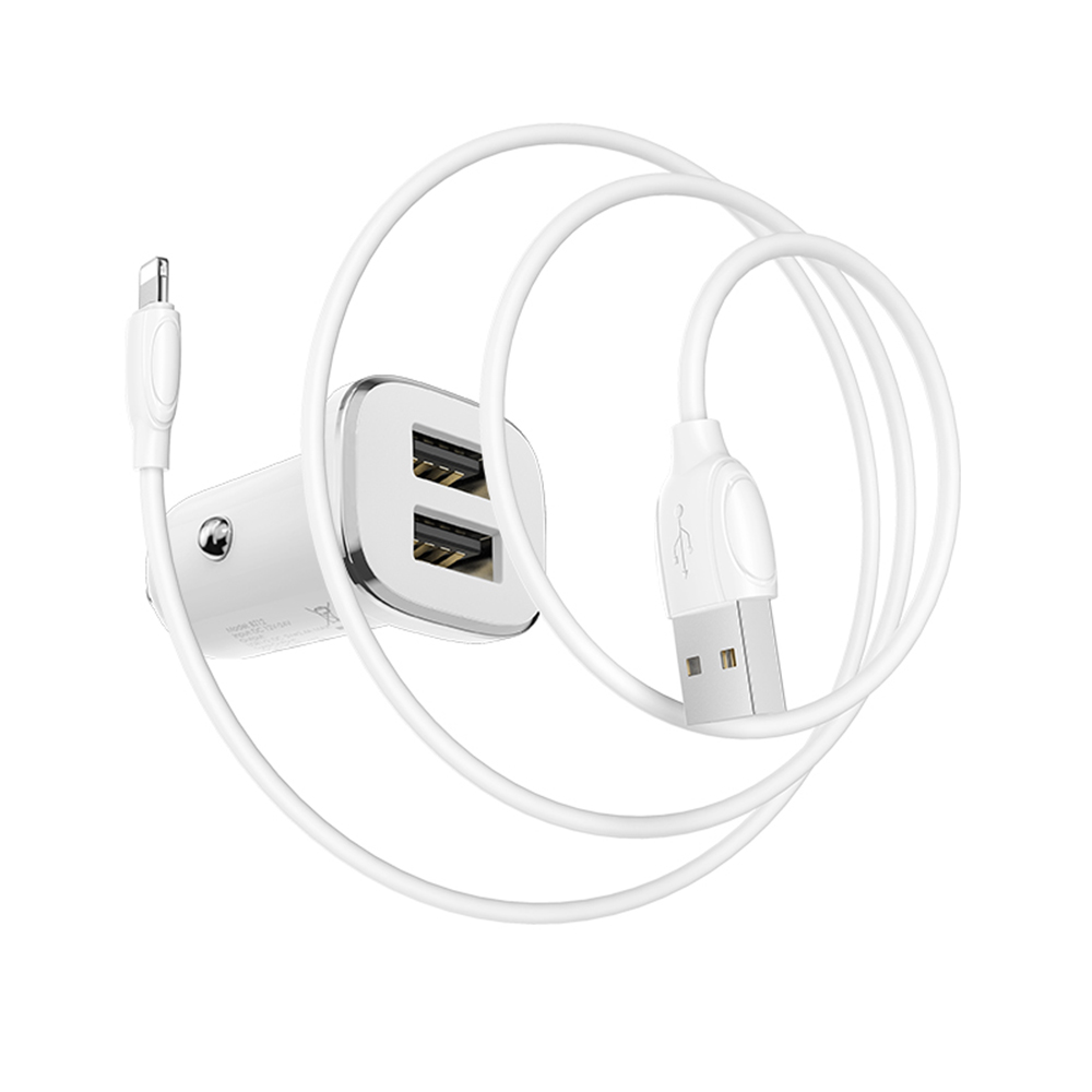 Borofone �adowarka samochodowa BZ12 Lasting 2USB 2,4A z kablem 8-pin bia�a / 5