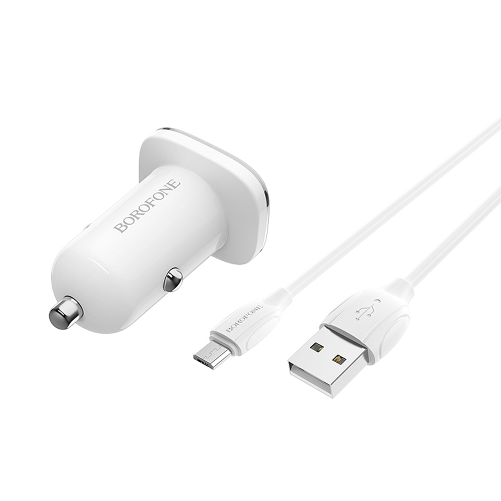 Borofone �adowarka samochodowa BZ12 Lasting 2USB 2,4A z kablem micro bia�a / 3