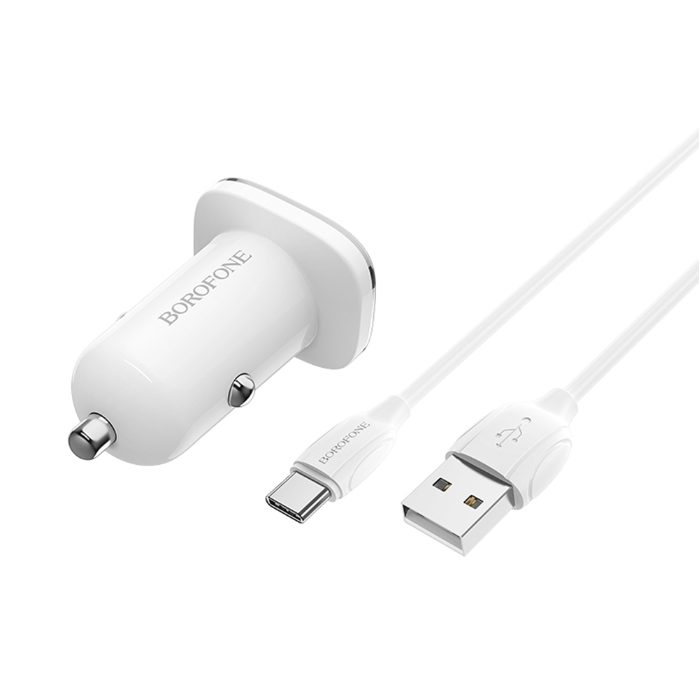 Borofone �adowarka samochodowa BZ12 Lasting 2USB 2,4A z kablem typ-C bia�a / 3