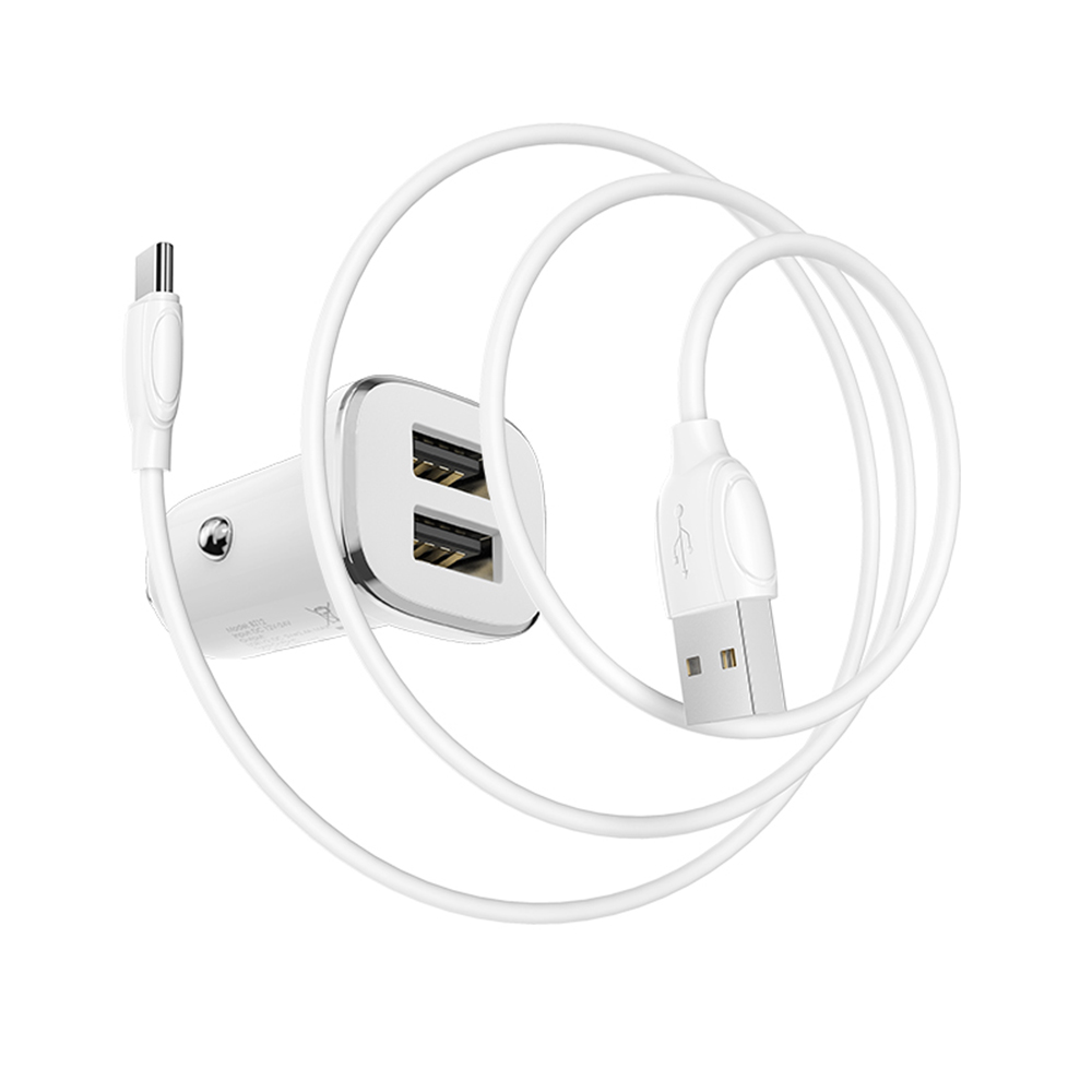 Borofone �adowarka samochodowa BZ12 Lasting 2USB 2,4A z kablem typ-C bia�a / 5