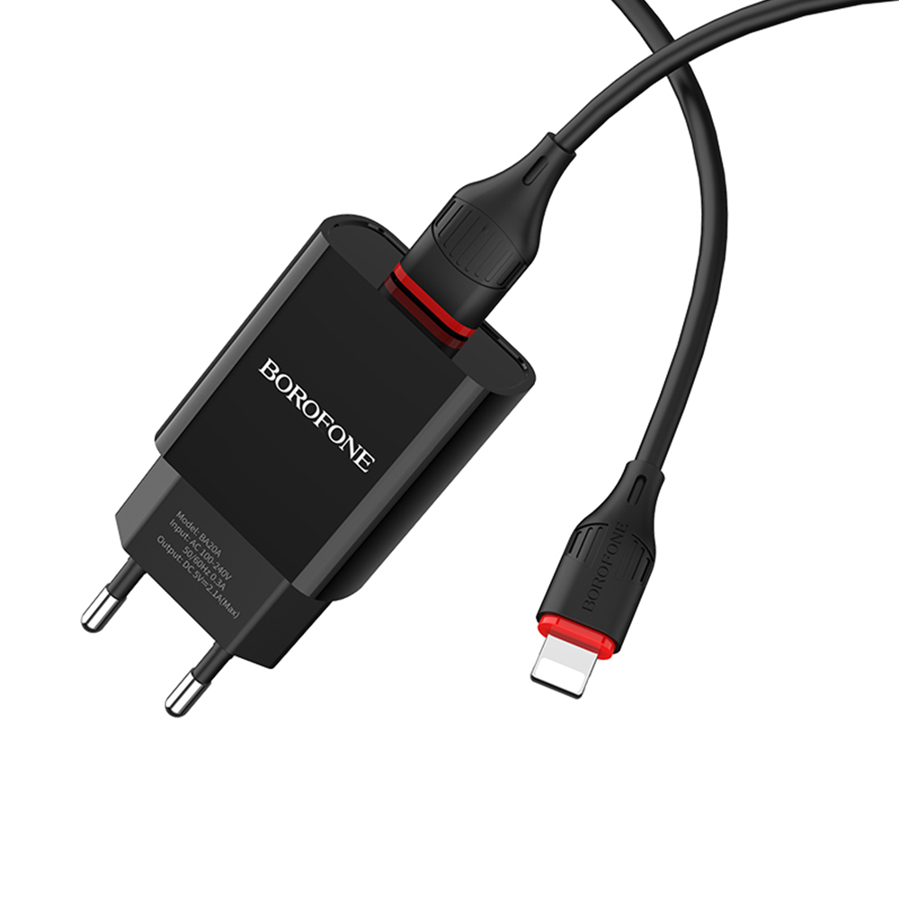 Borofone �adowarka sieciowa BA20A Sharp 1USB 2,1A z kablem 8-pin bia�a / 2
