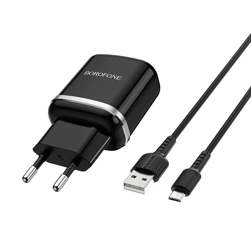 Borofone �adowarka sieciowa BA36A 1USB QC 3.0 z kablem micro czarna