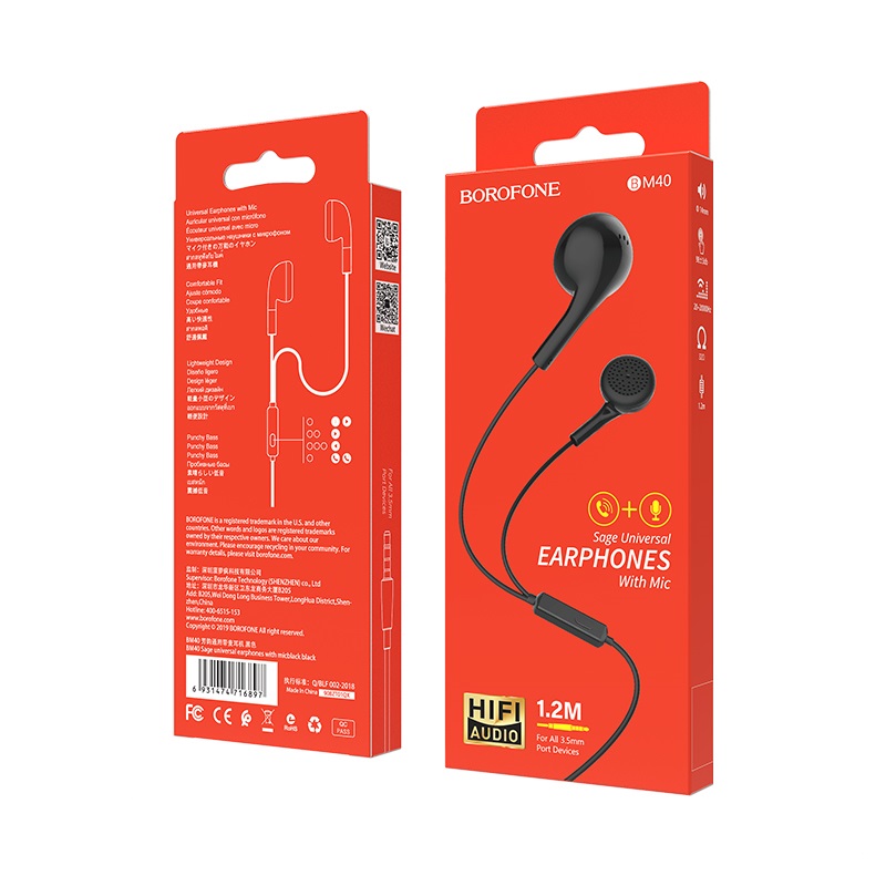 Borofone S�uchawki przewodowe BM40 Sage czarne / 5