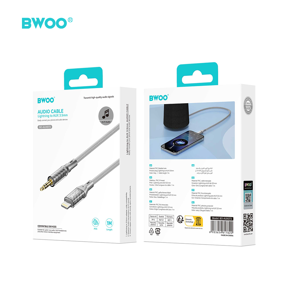 BWOO AUX073 kabel AUX Lightning - jack 3.5mm audio szry / 5