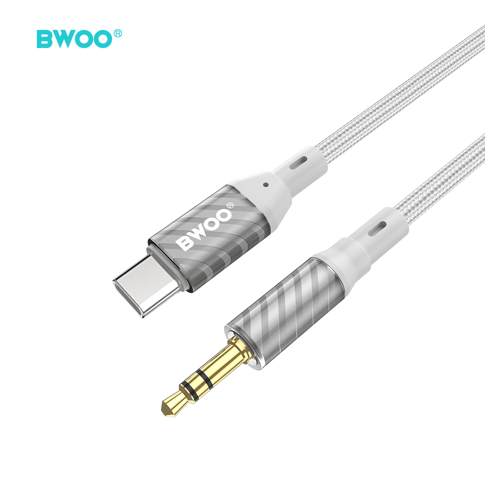 BWOO AUX074 kabel AUX USB-C - jack 3.5mm audio szary / 2