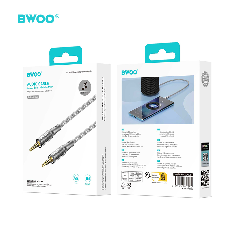 BWOO AUX075 kabel AUX jack 3.5mm - jack 3.5mm audio szary / 5