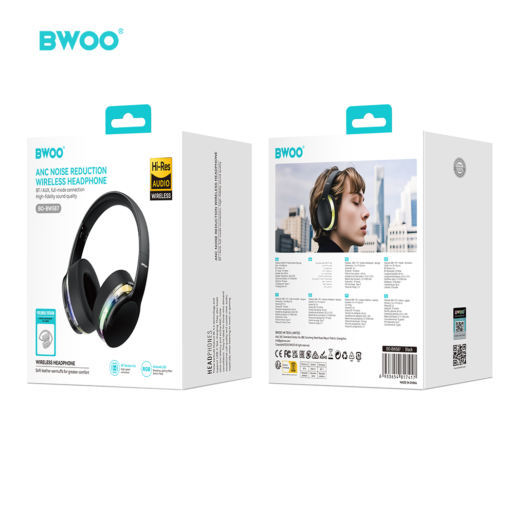 BWOO BW587 nauszne s�uchawki bezprzewodowe ANC czarne / 4