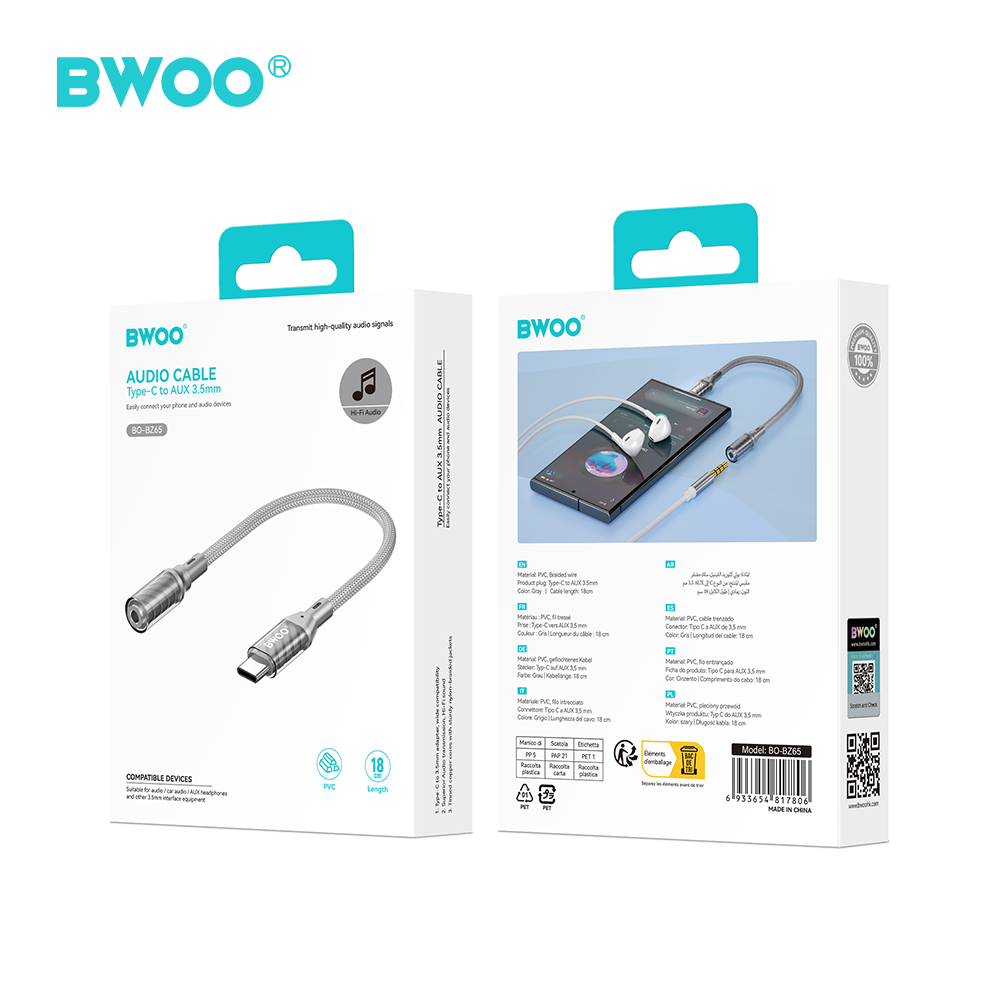 BWOO BZ65 adapter USB-C - jack 3.5mm szary / 5