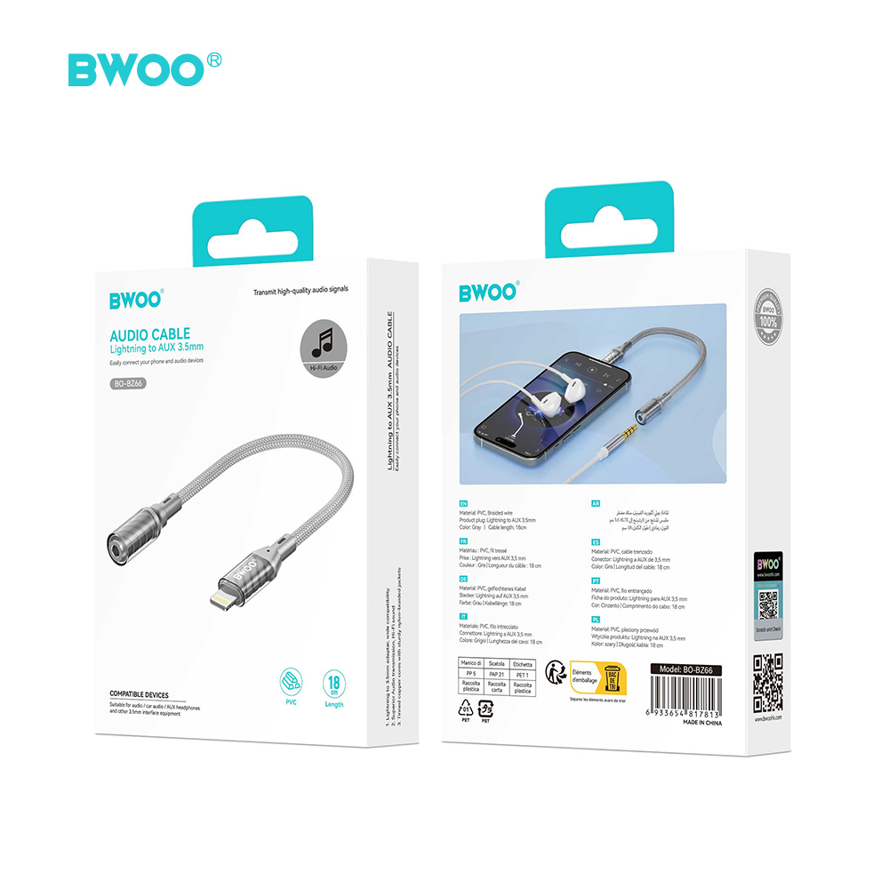 BWOO BZ66 adapter Lightning - jack 3.5mm szary / 5