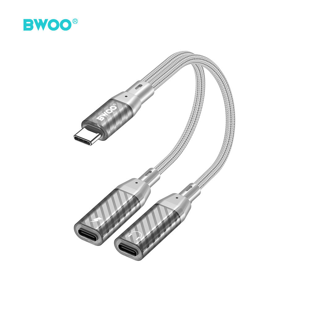 BWOO BZ68 adapter 2w1 2x USB-C - jack 3.5mm szary / 2