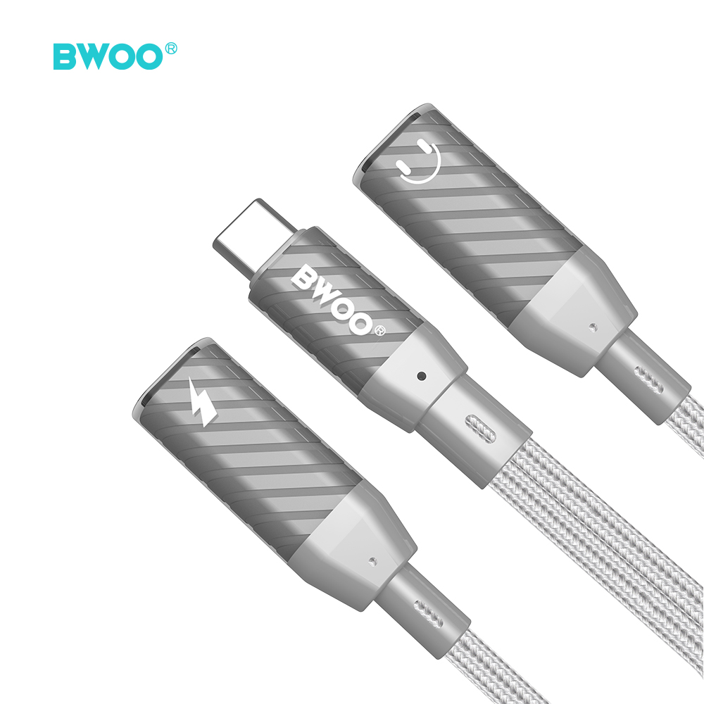 BWOO BZ68 adapter 2w1 2x USB-C - jack 3.5mm szary / 3