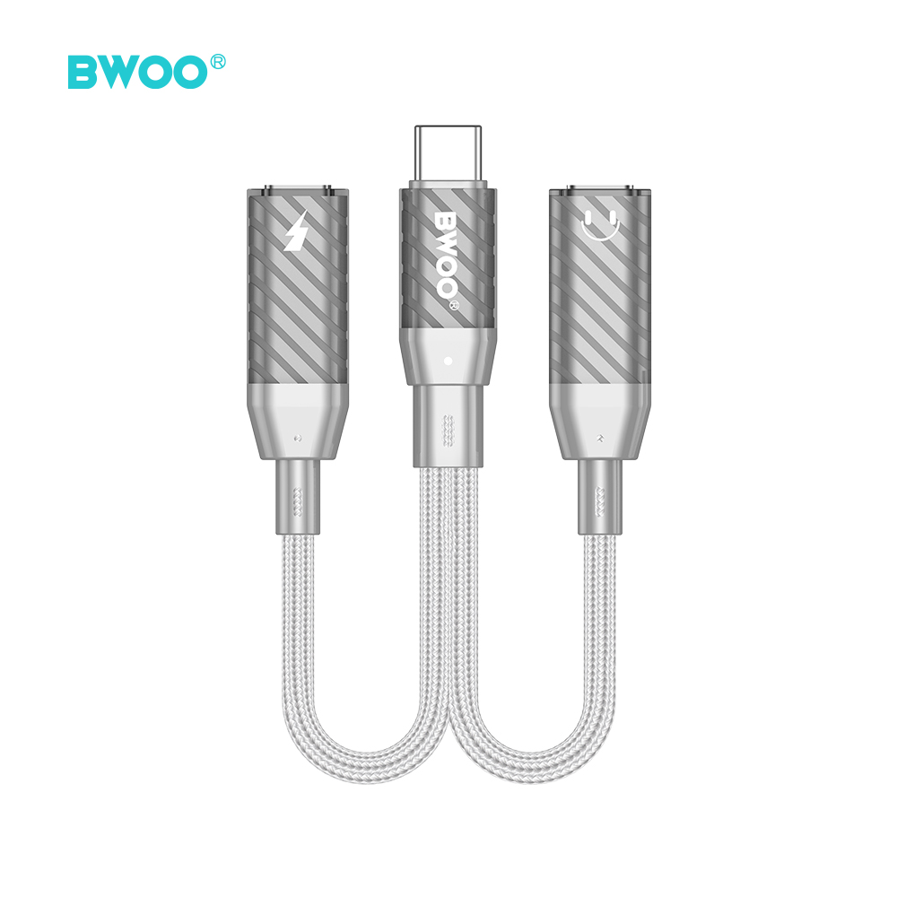 BWOO BZ68 adapter 2w1 2x USB-C - jack 3.5mm szary / 4