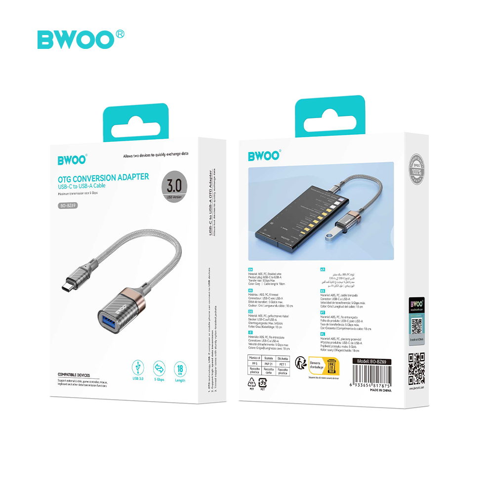BWOO BZ69 adapter USB-C - USB szary / 5