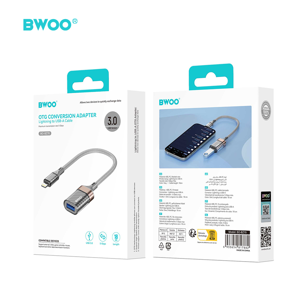 BWOO BZ70 adapter Lightning - USB szary / 5