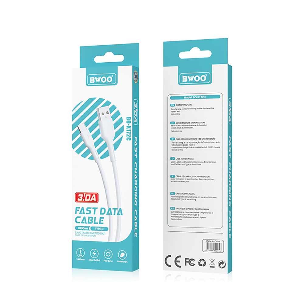 BWOO kabel BO-X172C 3A cable USB-A do USB-C 1m bia�y / 6