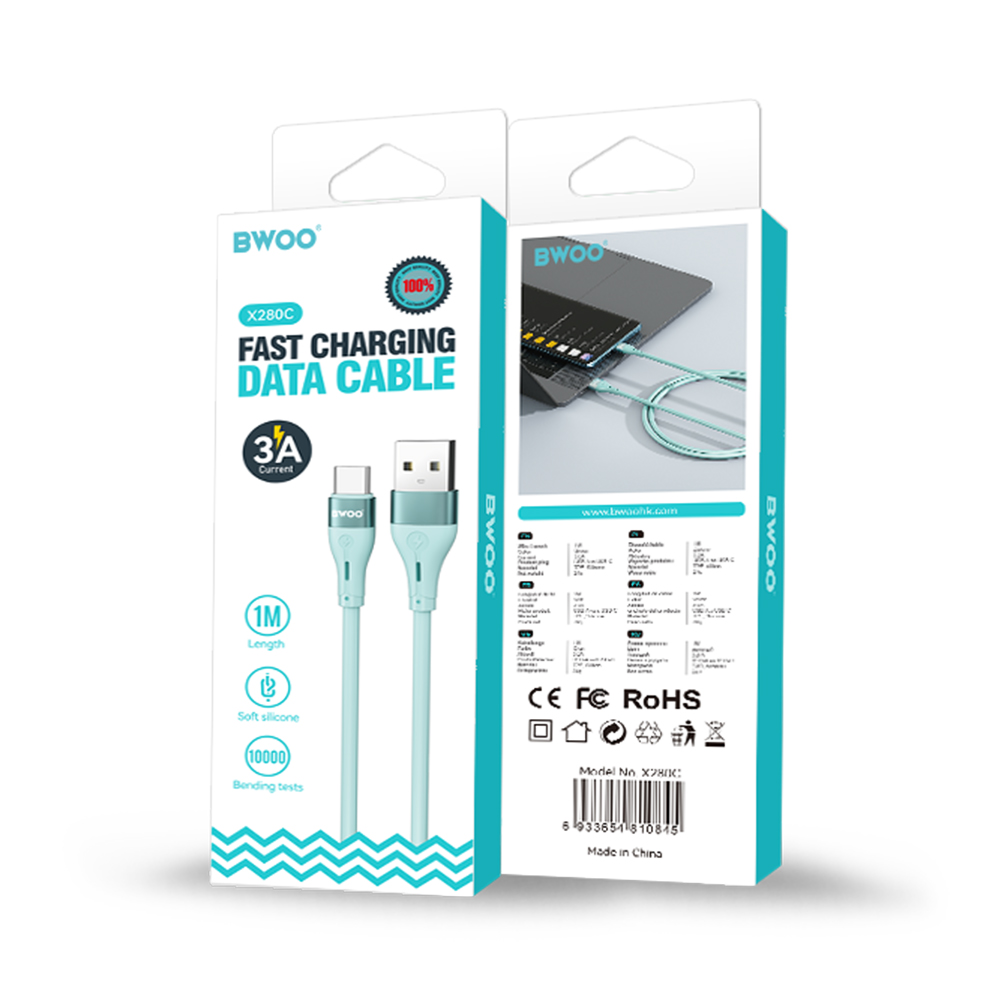 BWOO kabel X280C Minimalist Silicone 3A USB-A do USB-C bia�y / 2
