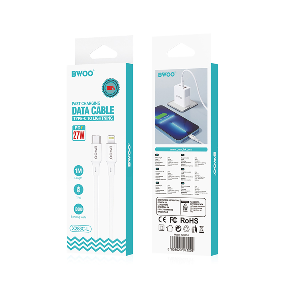BWOO kabel X283 C-L 27W USB-C do Lightning ABS case + TPE / 6