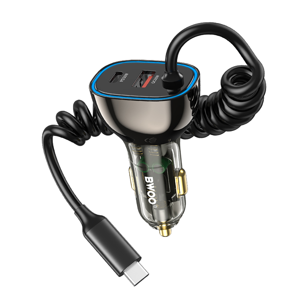 BWOO �adowarka samochodowa PD CC96C 1x USB-C 1x USB 30W + kabel USB-C - USB-C szara