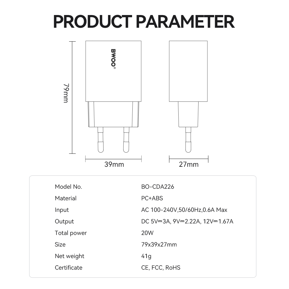 BWOO �adowarka sieciowa 20W CDA226 QC 1x USB-C bia�a / 4