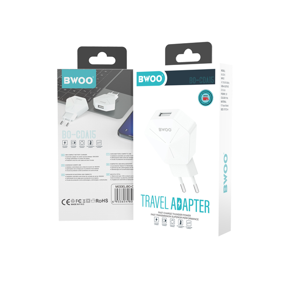 BWOO �adowarka sieciowa CDA15 1x USB 2A bia�a / 3