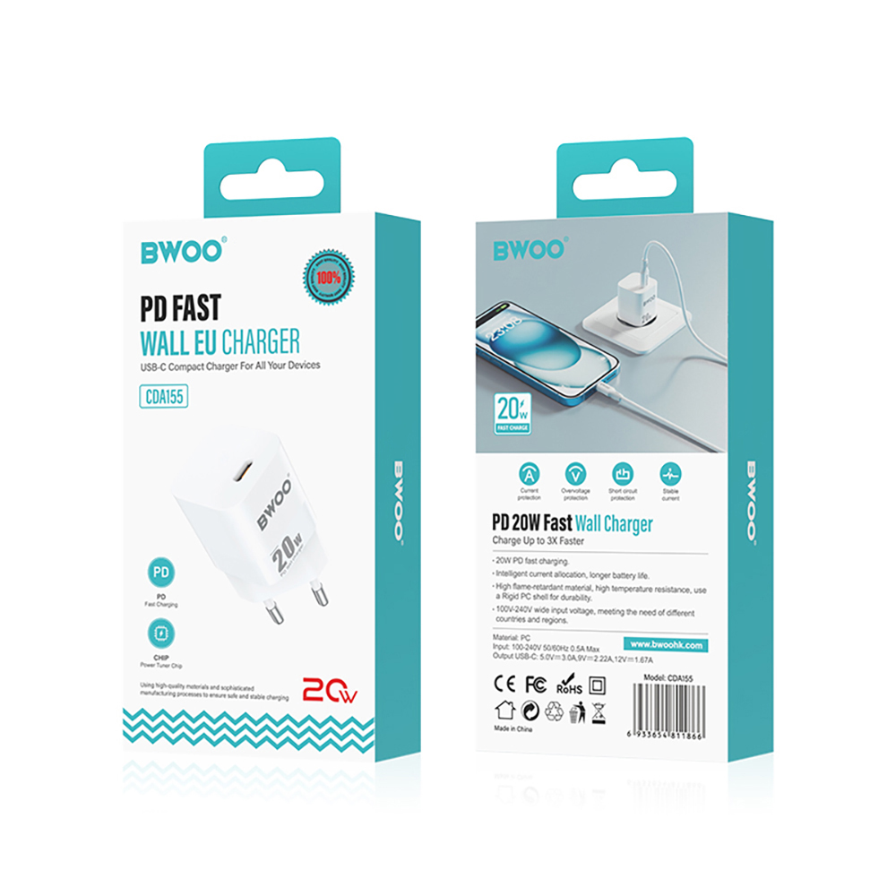 BWOO �adowarka sieciowa CDA155 20W mini wall charger USB-C / 6