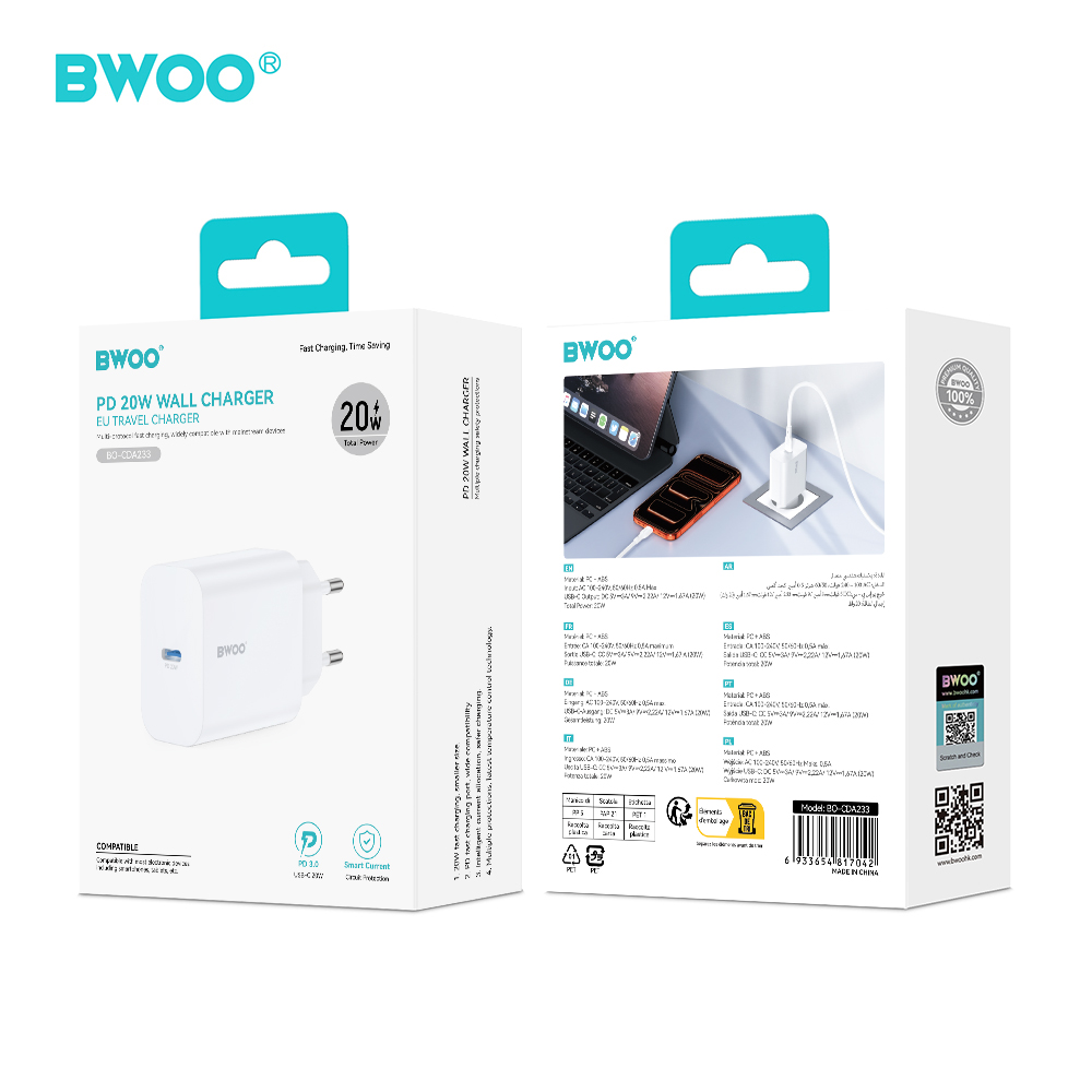 BWOO �adowarka sieciowa CDA233 PD 20W 1x USB-C bia�a / 5