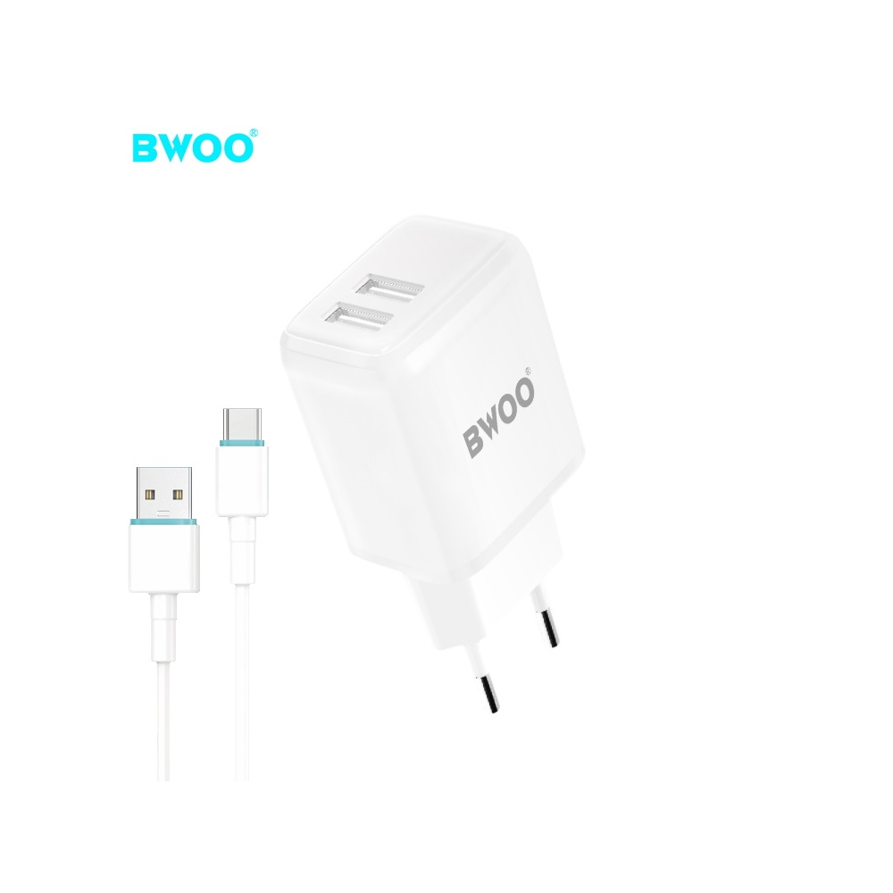 BWOO adowarka sieciowa CDA60C 2x USB 2,4A biaa + kabel USB-C