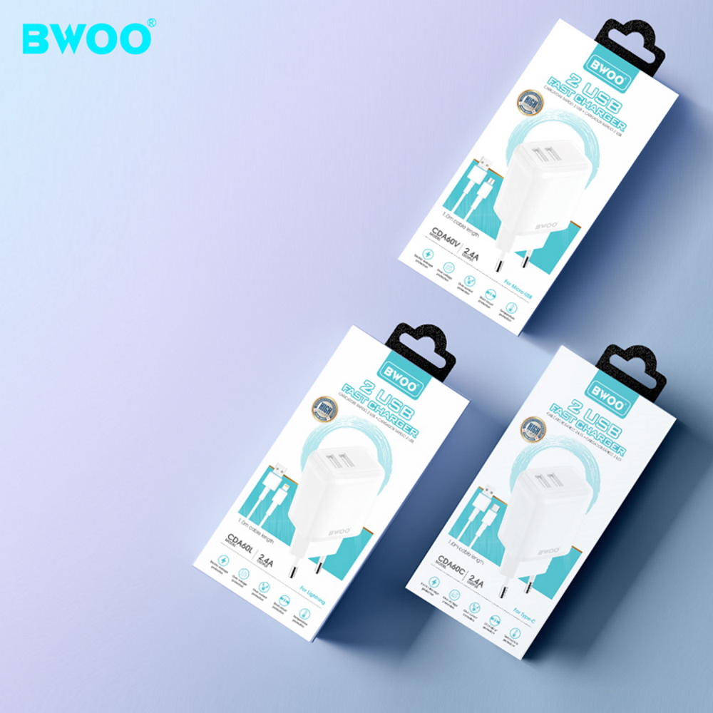 BWOO �adowarka sieciowa CDA60L 2x USB 2,4A bia�a + kabel Lightning / 2
