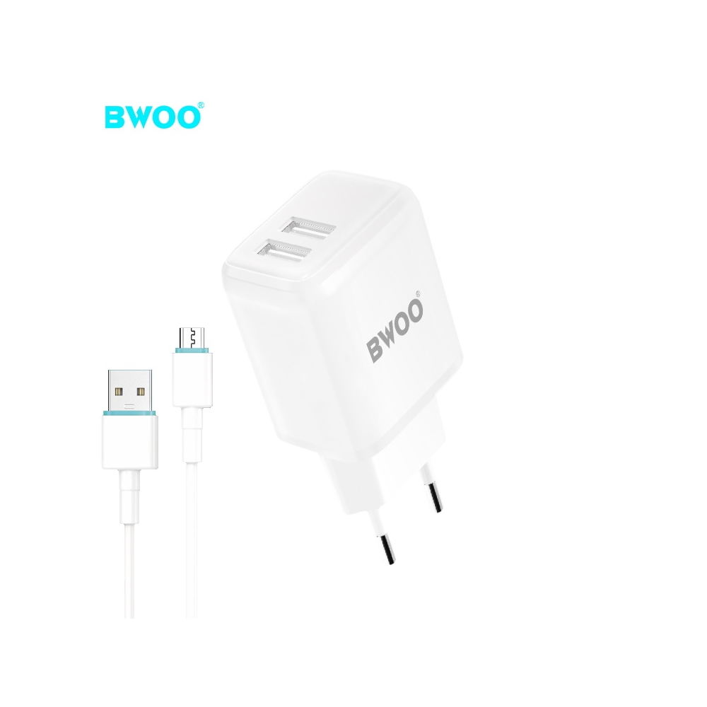 BWOO �adowarka sieciowa CDA60V 2x USB 2,4A bia�a + kabel microUSB