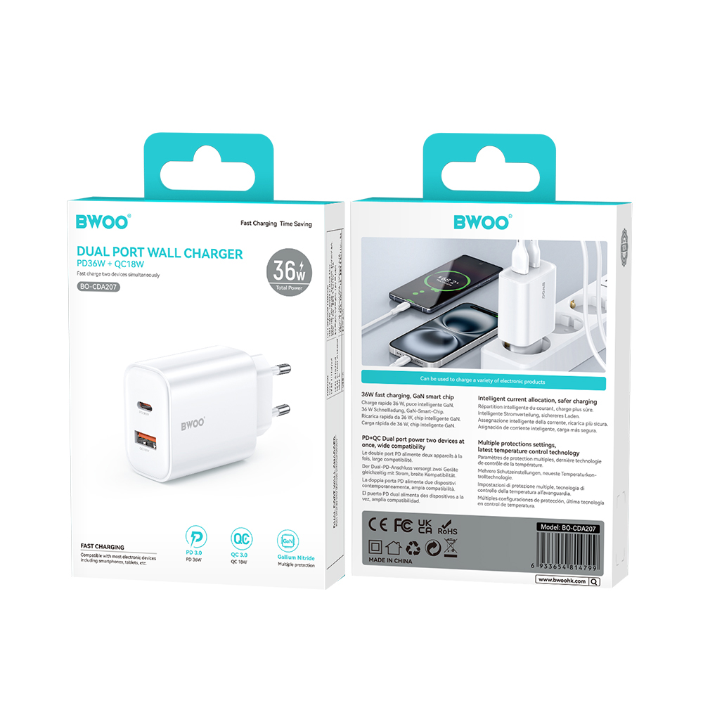 BWOO �adowarka sieciowa PD CDA207 1x USB 1xUSB-C 36W bia�y / 4