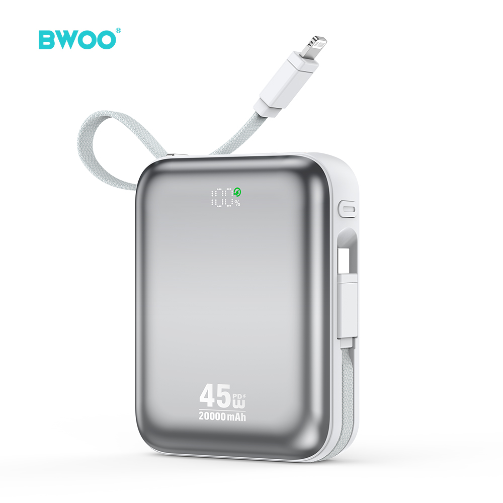 BWOO P78 powerbank 20000mAh szybkie �adowanie PD45W z kablem USB-C - Lightning czarny / 2