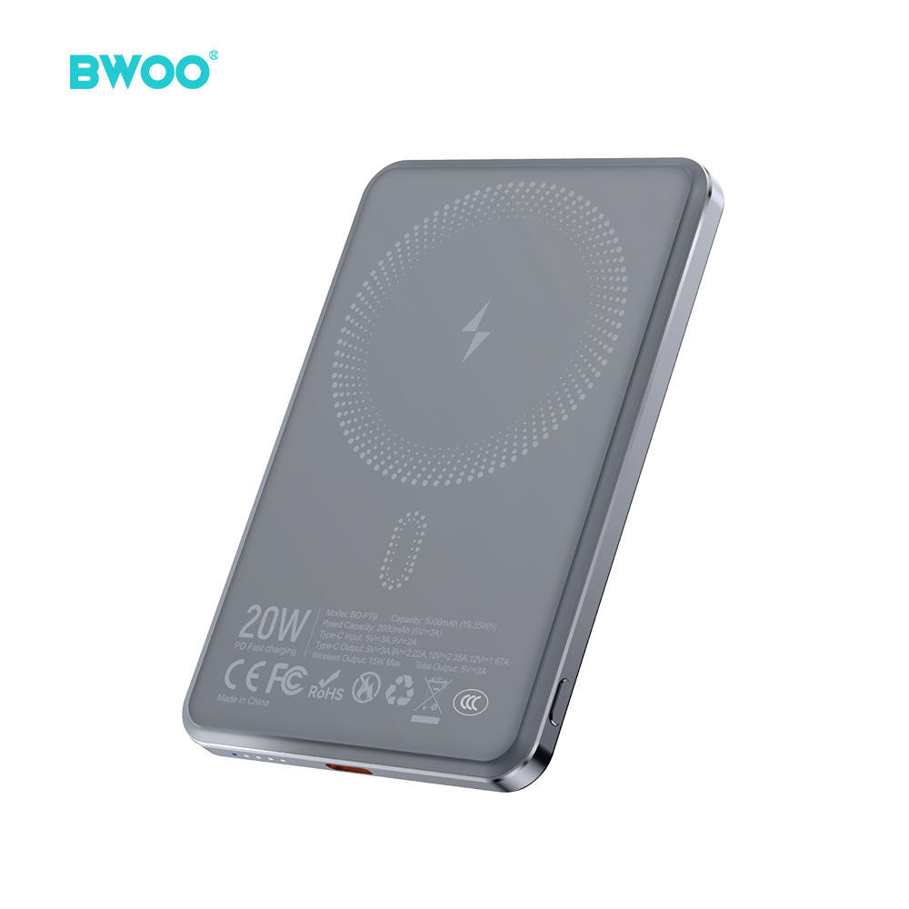 BWOO P79 ultracienki powerbank 5000mAh z �adowaniem magnetycznym szary