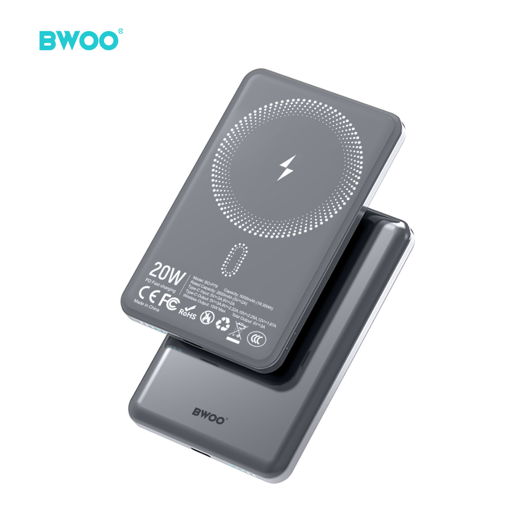 BWOO P79 ultracienki powerbank 5000mAh z �adowaniem magnetycznym szary / 2