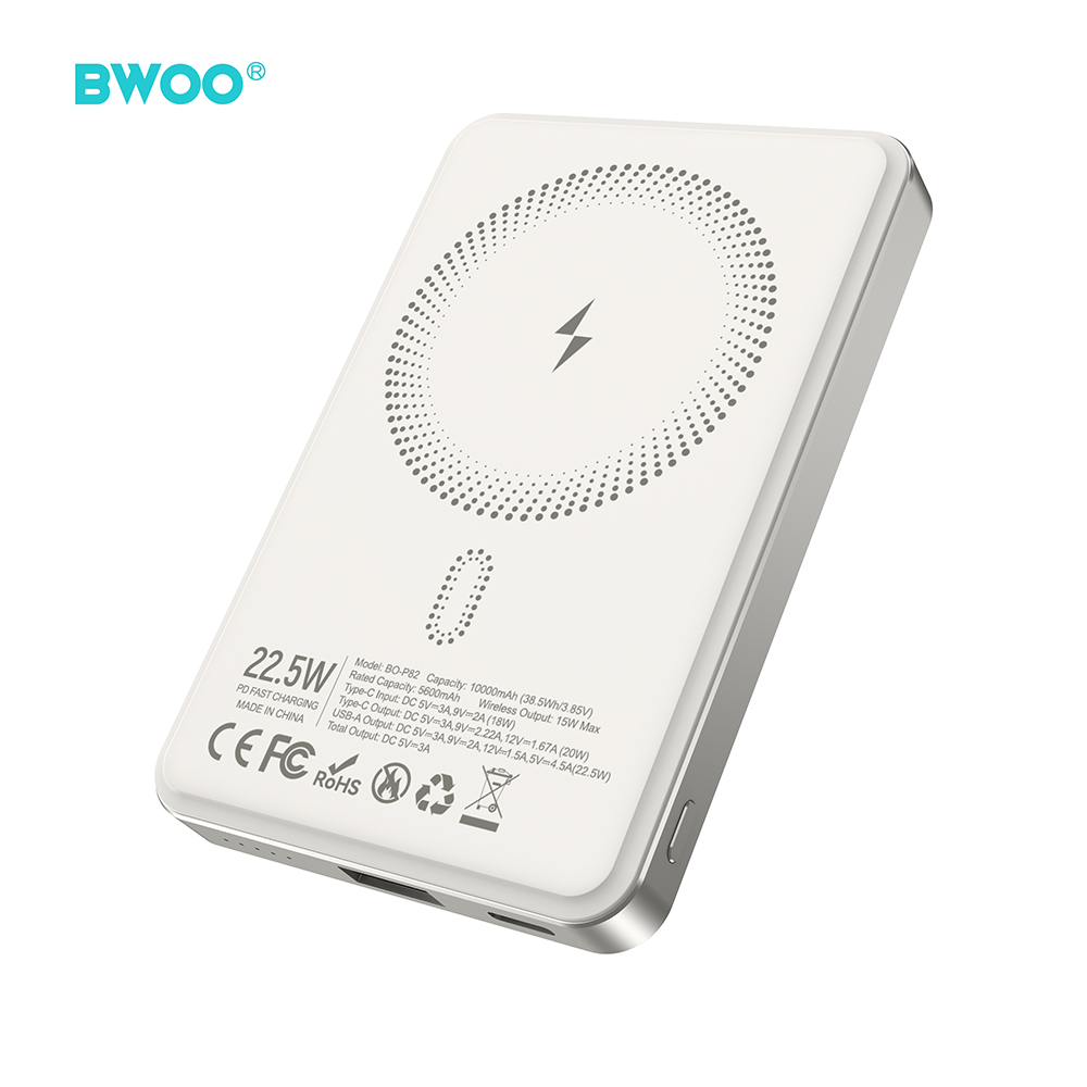 BWOO P82 BO power bank 10000mah 15w �adowanie bezprzewodowe jasnoszary