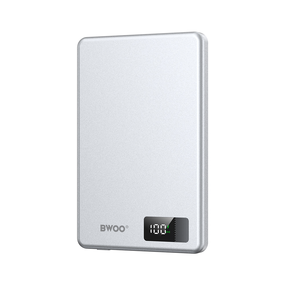 BWOO power bank magnetyczny P75 PD 20W 5000 mAh z wy�wietlaczem i portem USB-C srebrny
