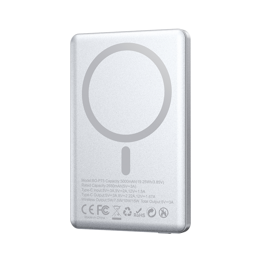 BWOO power bank magnetyczny P75 PD 20W 5000 mAh z wy�wietlaczem i portem USB-C srebrny / 2