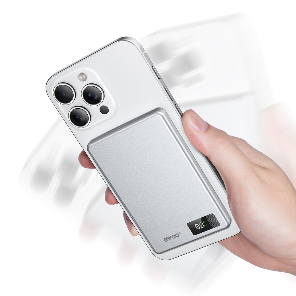 BWOO power bank magnetyczny P75 PD 20W 5000 mAh z wy�wietlaczem i portem USB-C srebrny / 4