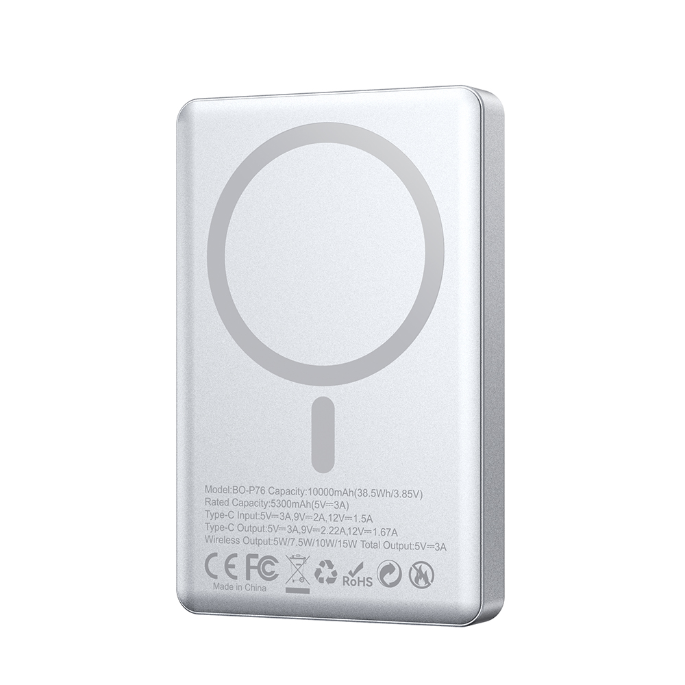 BWOO power bank magnetyczny P76 PD 20W 10000 mAh z wy�wietlaczem i portem USB-C srebrny / 2