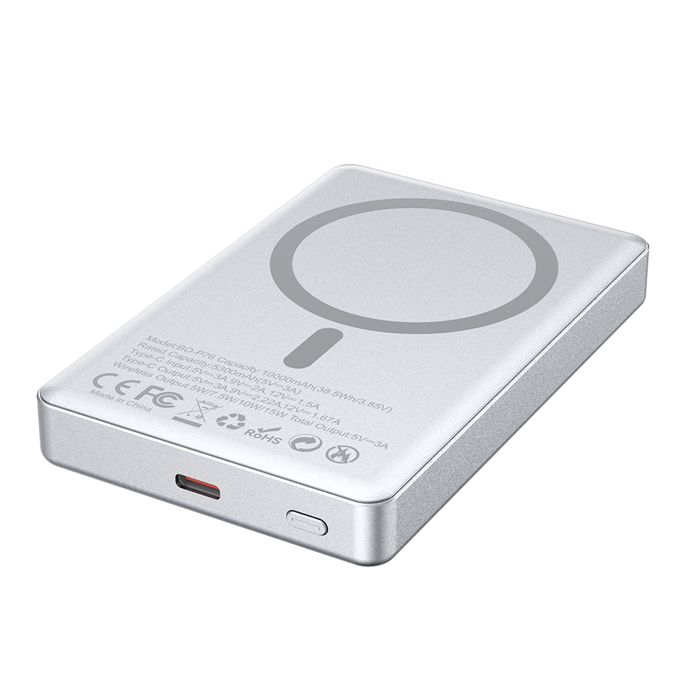 BWOO power bank magnetyczny P76 PD 20W 10000 mAh z wy�wietlaczem i portem USB-C srebrny / 3