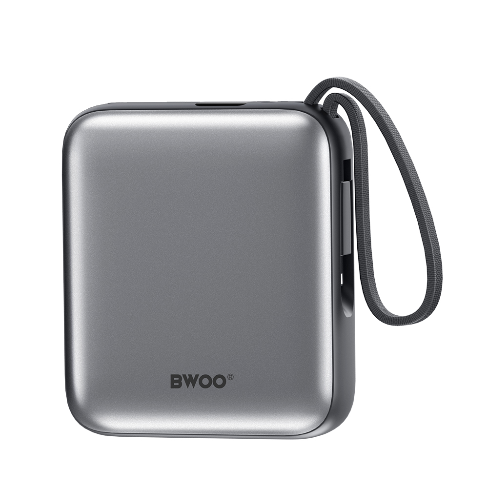 BWOO power bank P73 22.5W 10000 mAh z 2 wbudowanymi kablami 1 x USB-C 1 x Lightning srebrny / 3