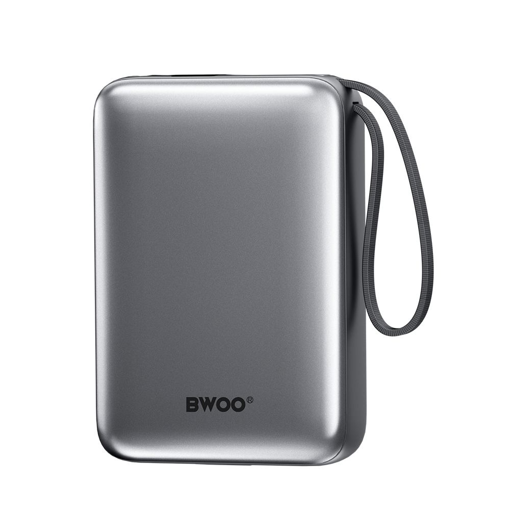 BWOO power bank P74 22.5W 20000 mAh z 2 wbudowanymi kablami 1 x USB-C 1 x Lightning srebrny / 2