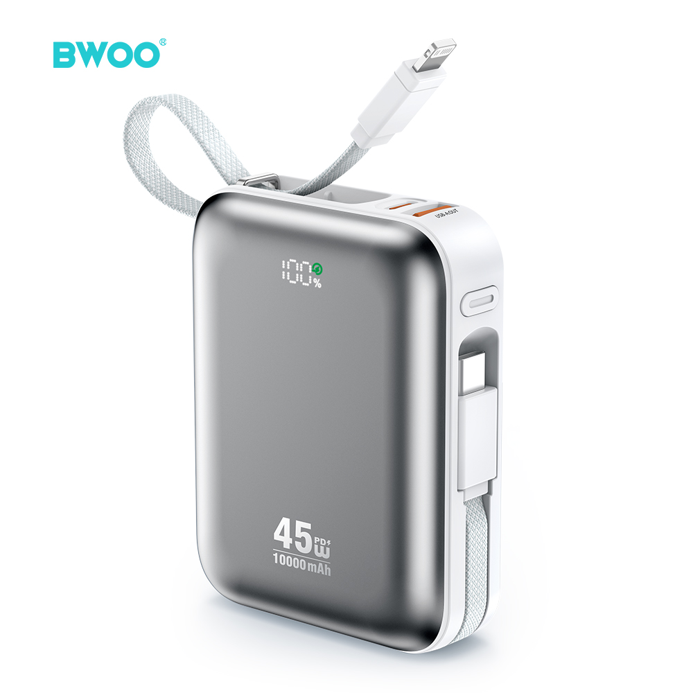 BWOO Power bank P77 45W, 10000 mAh z kablem usb-c lightning, szary / 2
