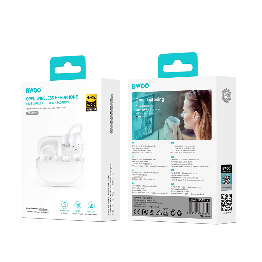 BWOO s�uchawki Bluetooth BW39 TWS do biegania biale / 2
