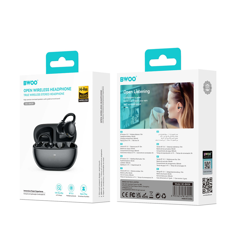 BWOO s�uchawki Bluetooth BW39 TWS do biegania czarne / 2