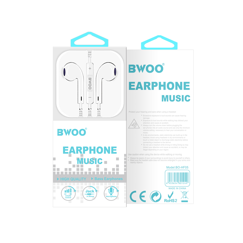 BWOO s�uchawki BO-HF05 Wired Earphone 3.5mm stereo bia�e / 6